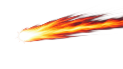 Fiery meteor streaking through space with glowing light effect isolated on transparent background