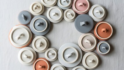 Pastel Pottery Wreath with Central Void for Text and Design Placement