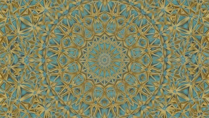 Intricate pattern with blue gold and green colors on textured background