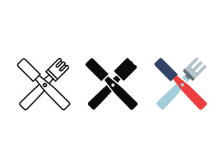 Crossed knife and fork icons in different styles