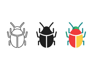 Collection of beetle icons in different styles and colors