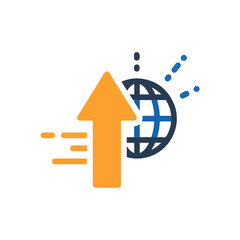 Global Growth Icon with Arrow and Earth on White