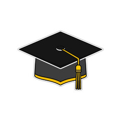 Graduation Cap Icon with Tassel, Isolated on White