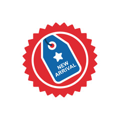 New Arrival Tag on Red Burst Badge Design