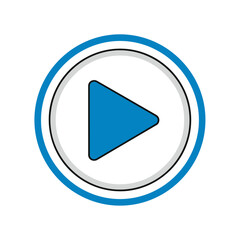 Play Button Icon Blue Triangle, Circle Design, White Background