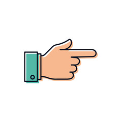 Pointing Hand Icon With Teal Cuff and Black Outline