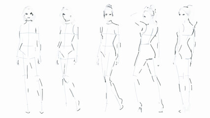 Set of Hand-Drawn Female Fashion Croquis Templates for Design