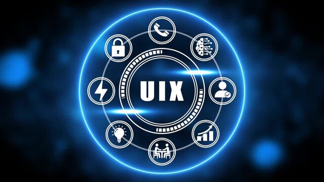 UIX User Interface Design Concept with Icons and Blue Neon Circle technology digital