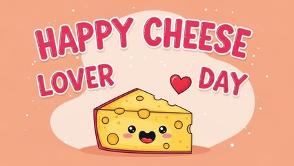 Happy Cheese Lover Day text with cute cartoon cheese slice and heart festive illustration for food celebration and dairy product promotion