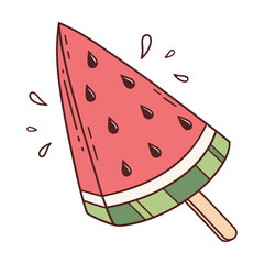 A delicious and juicy slice of fresh red watermelon vector illustration makes a sweet healthy summer fruit dessert featuring a ripe green cartoon design for a tasty nutrition icon