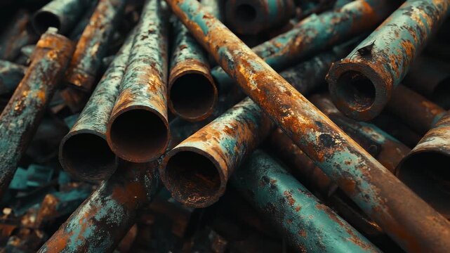 A heap of discarded metal pipes