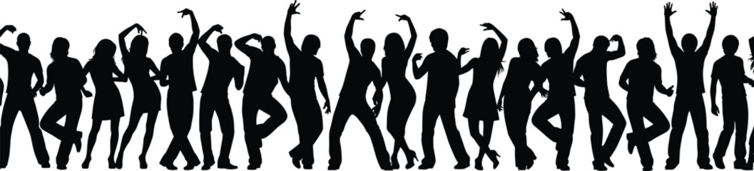 Diverse group of children silhouettes vector illustration set, boys and girls dancing and posing with raised hands, symbolizing fun, childhood energy, 