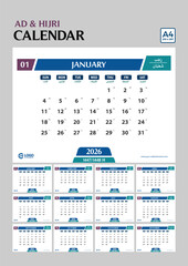 Dual calendar template with abstract geometric style