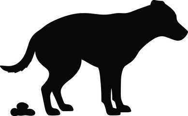 Dog defecating silhouette vector illustration, pet animal waste graphic, showing dog poo, symbolizing cleanup responsibility, pet ownership issues, isolated on white background.
