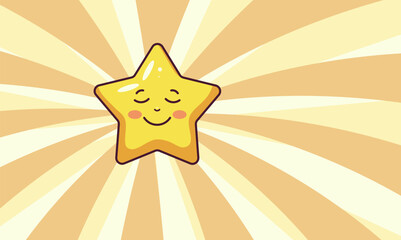 Adorable yellow star cartoon with a happy smiling face, bright eyes, and rosy cheeks. This cheerful kawaii style illustration conveys joy, positivity, and playfulness for kids and creative designs.