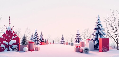 Stylish minimalist winter scene with geometric shapes and festive colors,  festive season,  muted