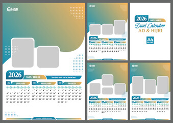 Dual calendar template with abstract geometric style