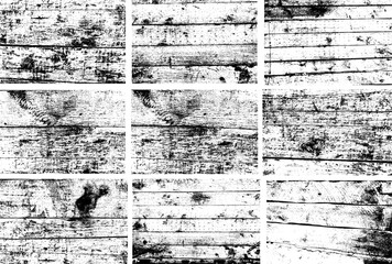 High contrast black and white texture of cracked, weathered wood surface with peeling layers and rough grain, ideal for backgrounds, overlays, and grunge design elements.