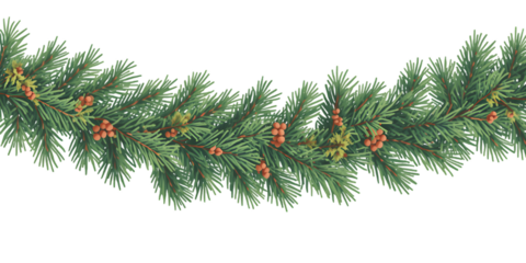 Holiday Garland: A vibrant, detailed illustration of a festive evergreen garland, the perfect adornment for spreading holiday cheer, exuding warmth and celebration.