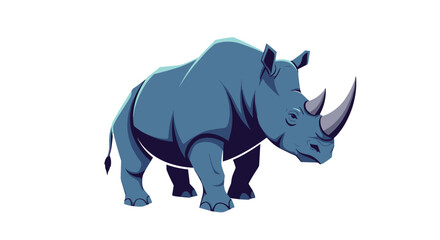 Obraz premium Stylized and powerful illustration of a large rhinoceros with a prominent horn, depicted in cool blue and purple tones vector.