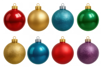 Colorful christmas baubles with different textures, ready for holiday season decoration, offering festive design elements