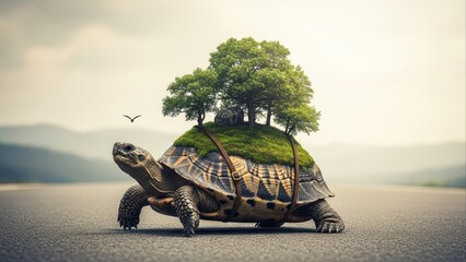 Nature Balance Concept with Turtle Island Illustration
