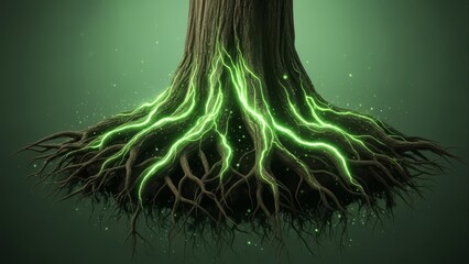 Glowing Tree Roots Representing Energy and Life of Nature