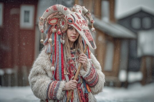 Ukrainian christmas koliada traditional ram headdress costume