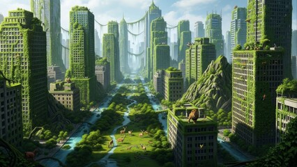 Futuristic Green City with Sustainable Eco Architecture