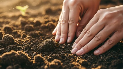 Hands Planting Seedling in Soil as a Symbol of Growth and Sustainability