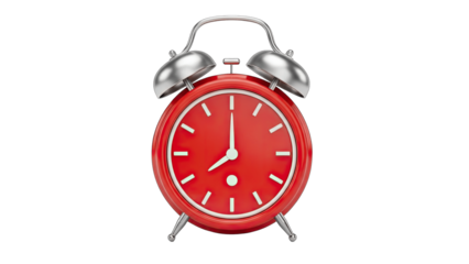 Red Alarm Clock Showing 8 O'Clock on White Background