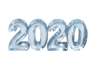 Glass Letter Happy New Year celebration 2020 ice block, transparent background.