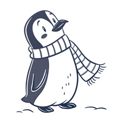 Cute cartoon penguin with ice cream on ice and snow vector illustration for Christmas and winter holiday