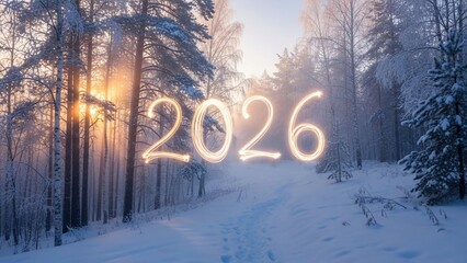 New Year 2026 Written in Sand on Beach | Sunrise Over Sea Holiday Concept