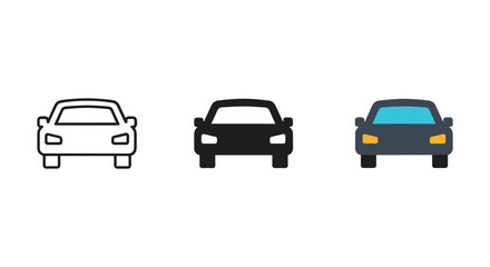 Three cars with different color outlines and fill