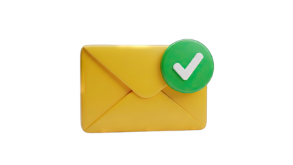 Yellow Envelope with Green Check Mark Notification Icon Isolated on Transparent Background