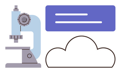 Microscope illustration paired with cloud icon and data lines, symbolizing scientific research, cloud computing, and data analysis. Ideal for technology, innovation, education, research