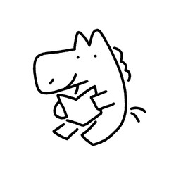 本を読むかわいい馬の白黒線画　勉強・読書・趣味