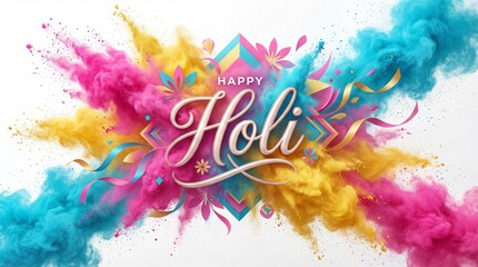 Fototapeta premium Happy Holi 3D typographic greeting with colorful powder splash and festive design