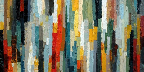 A textured artwork showing vertical bars of various colors creating an abstract pattern.