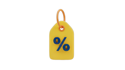 Yellow Price Tag With Blue Percentage Symbol Isolated on Transparent Background