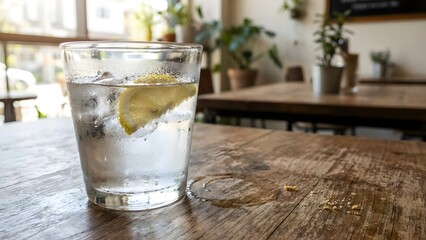 Refreshing Lemon and Mint Infused Water in Glass.