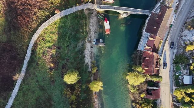 Aerial view of  Rijeka Crnojevica, Montenegro.