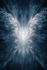 A mesmerizing display of light and shadow forms a radiant, ethereal abstraction in deep indigo.