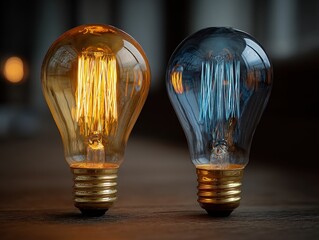 Vintage Edison Light Bulbs Glowing in Warm and Cool Tones