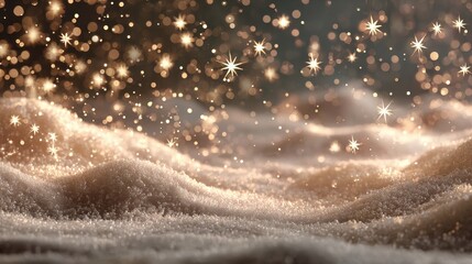 Glimmering Snowflakes on Soft, Fluffy Snow Background at Night