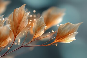 Delicate Leaves with Soft Glow on a Cool Background in Pastel Tones