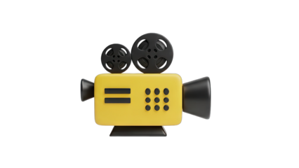 Yellow and Black 3D Vintage Film Camera With Two Reels and Controls On Transparent Background Retro Cinema Equipment Object