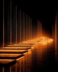 Illuminated Pathway in Dark Environment with Glowing Light Features
