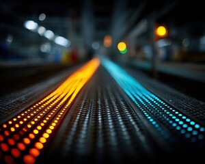 Vibrant Colorful Lights on Industrial Conveyor Belt in Factory Setting